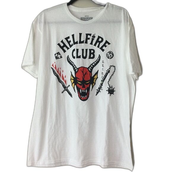 Netflix Stranger Things T-Shirt Men’s Size XL Color White Hellfire Club Graphic - Picture 1 of 8